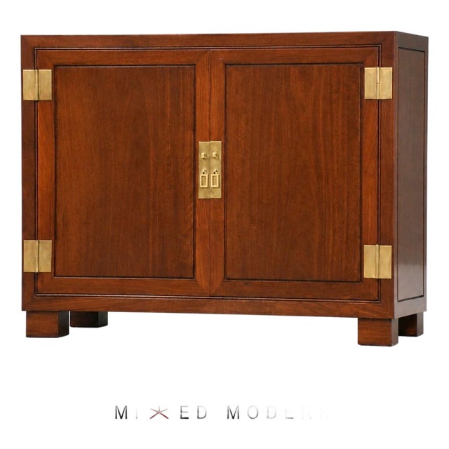 1970s Solid Mahogany and Brass Chest Credenza For Sale