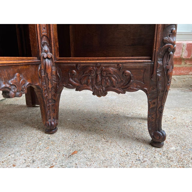 Antique French Corner Bookcase Carved Oak Louis XV Revival Open Shelves C1920 B For Sale - Image 9 of 18