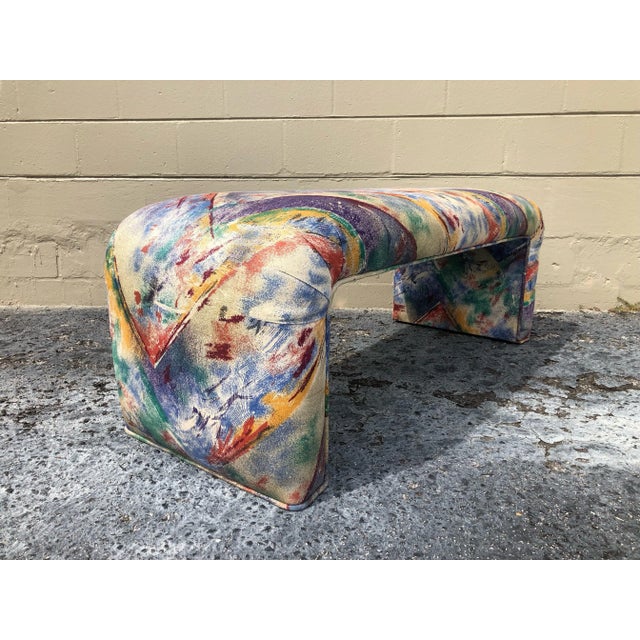Postmodern Postmod Upholstered Parsons Style Waterfall Bench For Sale - Image 3 of 10