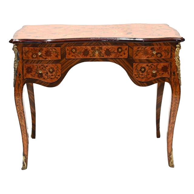French Writing Desk in Marquetry Inlay For Sale