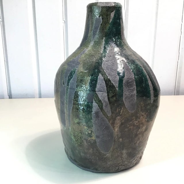 Ceramic Mid 20th Century Dark Raku Pottery Vase For Sale - Image 7 of 7