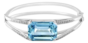 32 Ct Natural Aqua & Diamond Bangle /Bracelet in 18 Karat White Gold 46 Grams
