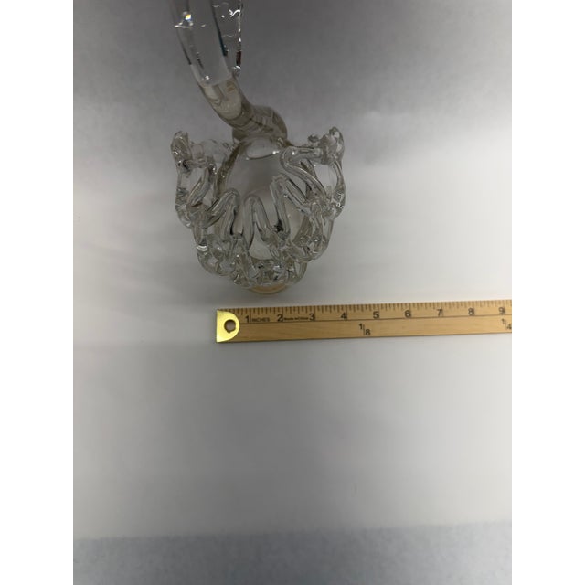 Elegant vintage mid-century hand-blown clear art glass swan figurine, featuring delicate applied feather detailing along...