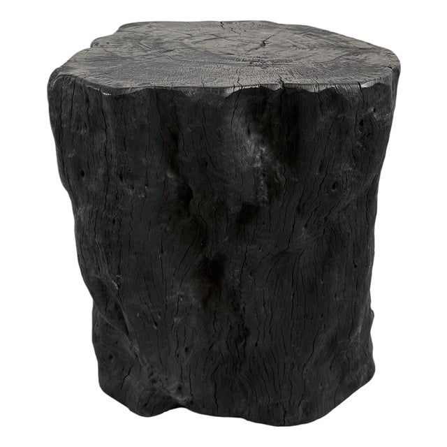 Black Organic Modern Vintage Lychee Stump Stool / Side Table For Sale