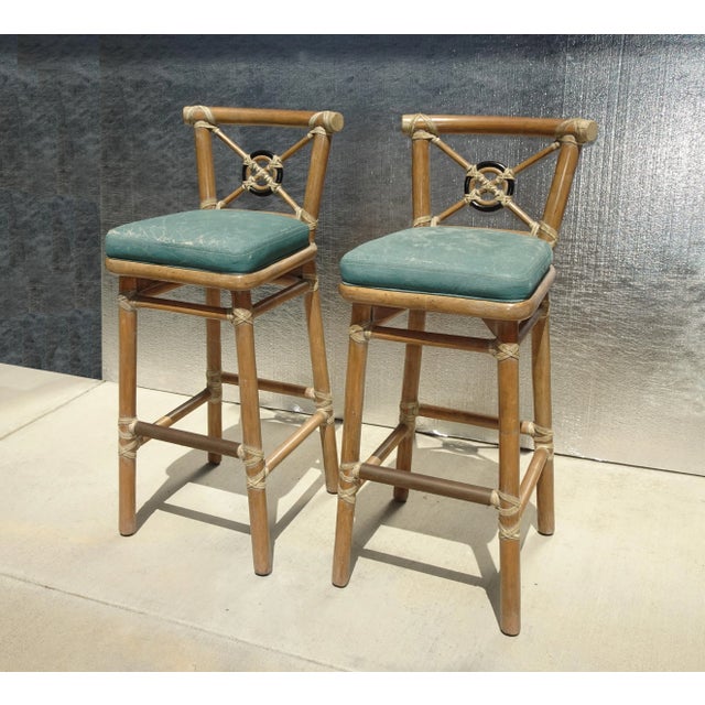 Pair of Vintage McGuire Bamboo Barstools with Leather Straps & Brass Footrests Gorgeous Barstools in Good Vintage...