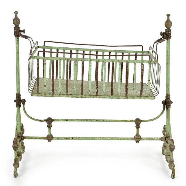 Green Antique Cradle in Cast Iron and Patinated Green Metal For Sale - Image 8 of 8