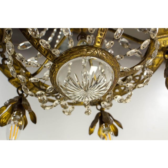 French Brass Chandelier with Crystal Drops, 1900s For Sale - Image 13 of 18
