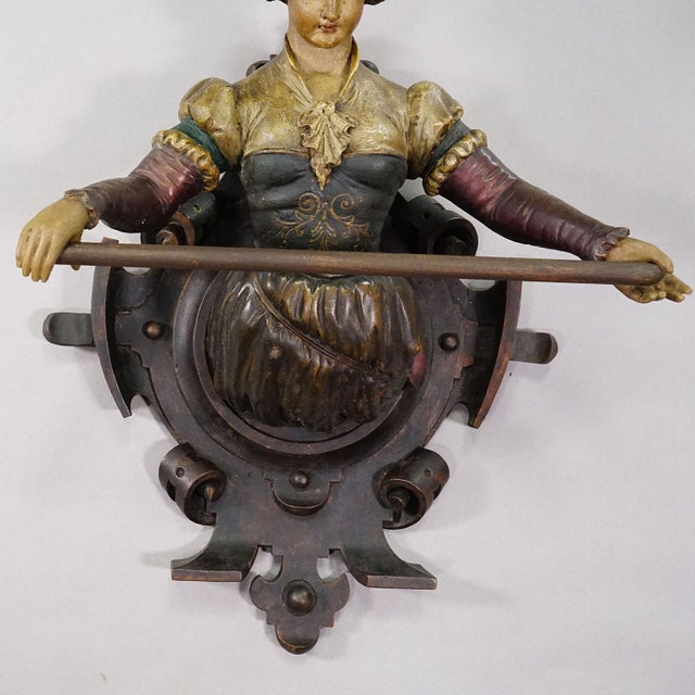 Wood Lovely Carved Wooden Lady Towel Holder Ca. 1900 For Sale - Image 7 of 9