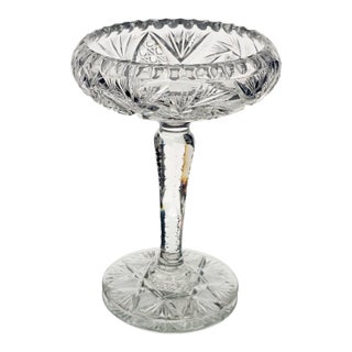 Antique Abp American Brilliant Cut Glass Pedestal Compote Candy Dish 8" H For Sale
