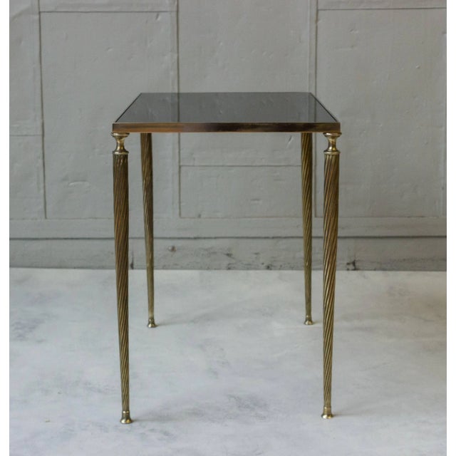 1940s Set of Black Glass and Brass Nesting Tables in the Style of Maison Jansen For Sale - Image 5 of 11