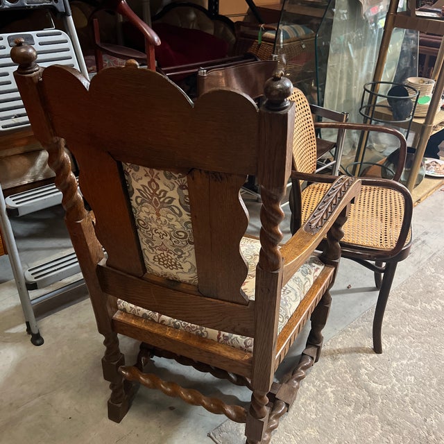1970s English Style Carved Wooden Barley Twist Accent Chair For Sale - Image 9 of 10