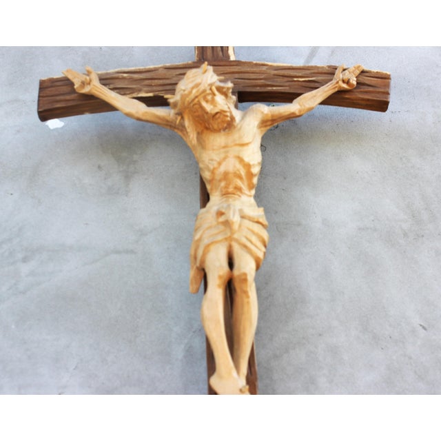 Large Hand Carved Wooden Crucifix, 1960s For Sale - Image 9 of 14