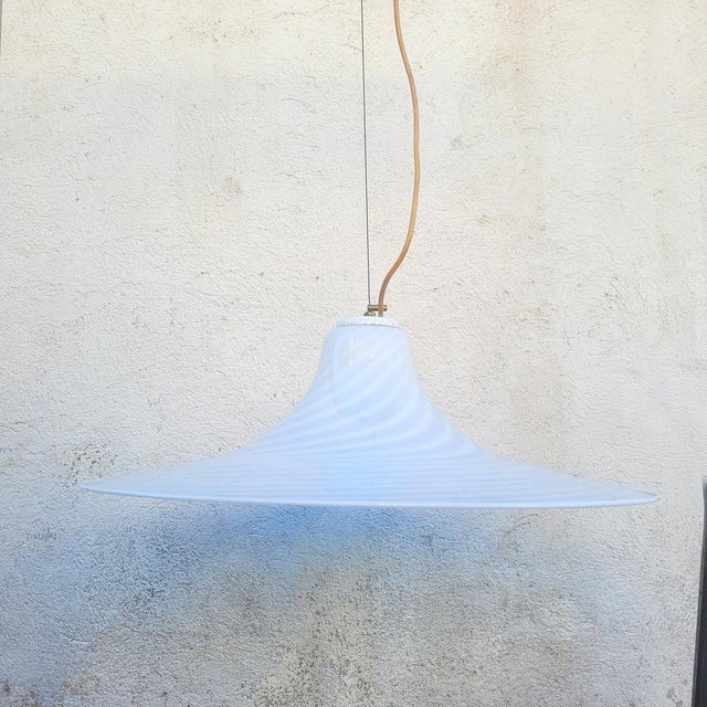 White Murano Glass Spiral Pendant Light, 1970s For Sale - Image 8 of 15