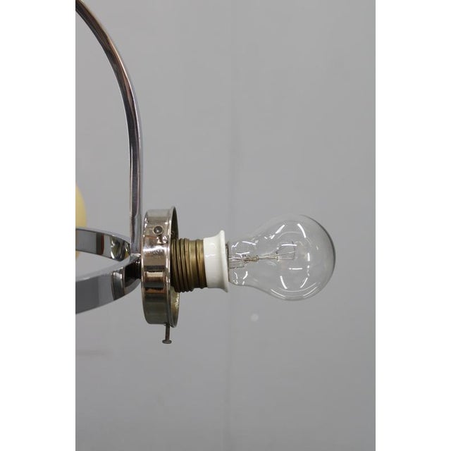 Vintage Art Deco Chrome Pendant Light with Champagne Opaline Glass Shades, 1930s For Sale - Image 14 of 16