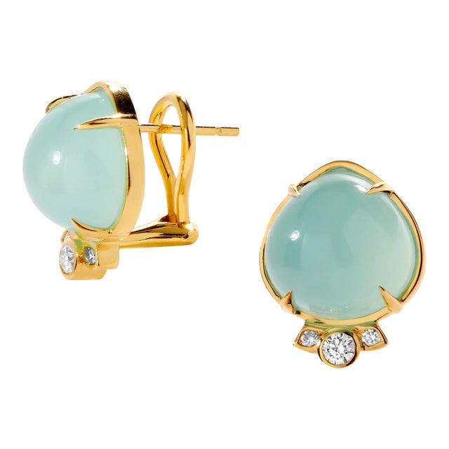 Syna Chalcedony Earrings with Diamonds, a Pair For Sale