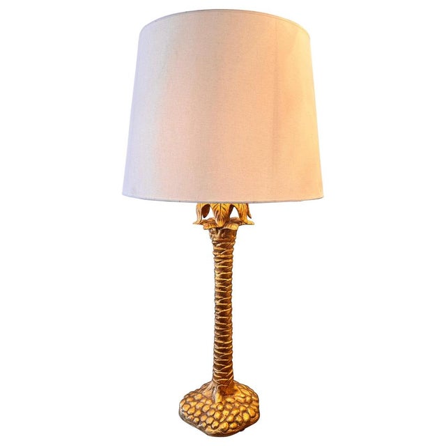 Gold Large Gilded Ceramic Palm Tree Table Lamp, 1960s For Sale - Image 8 of 8