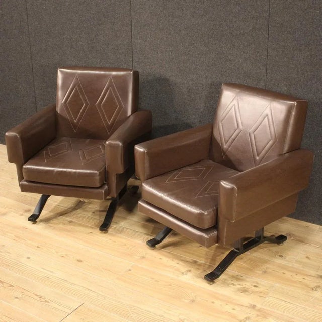 Set of Italian Skai Armchairs For Sale - Image 11 of 13