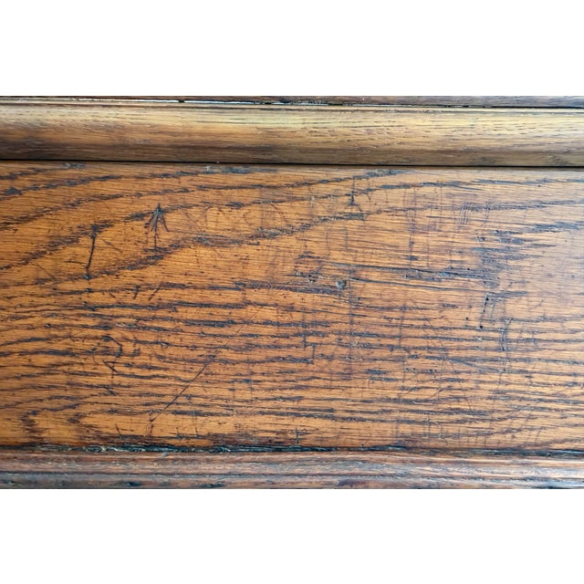 Antique English Slant-Top Gothic Revival Oak Double School Desk For Sale - Image 10 of 10
