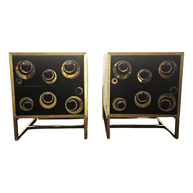 Glass and Brass Bedside Tables, 1980s, Set of 2 For Sale
