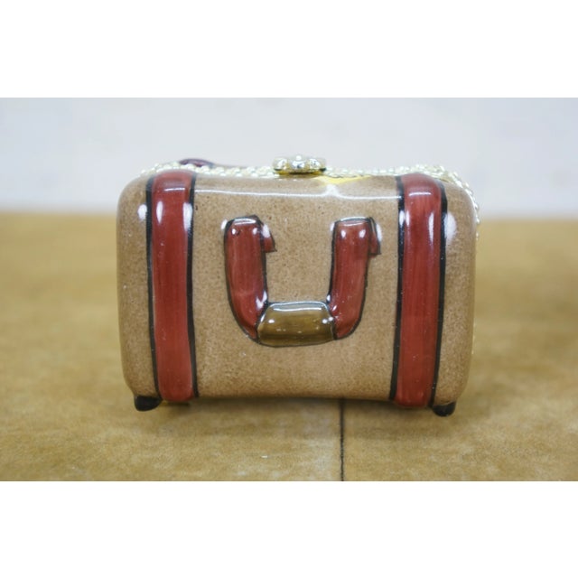 Late 20th Century Limoges France Porcelain Trinket Keepsake Suitcase Luggage Box Usa 2.5" For Sale - Image 9 of 11