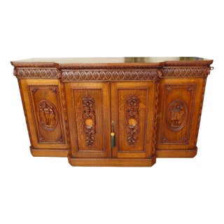 Antique Victorian Country Oak Breakfront Cupboard from Howard & Sons, 1860 For Sale