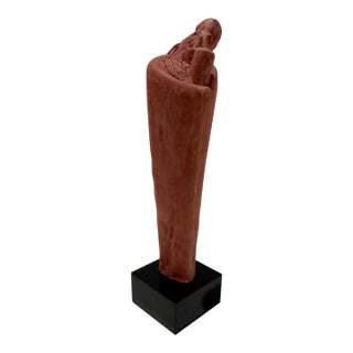 1960s Larry Mohr Signed Terra Cotta Sculpture Abstract Figurative Form on Base For Sale
