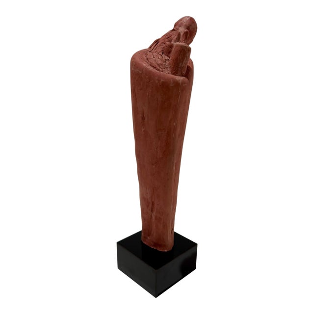 1960s Larry Mohr Signed Terra Cotta Sculpture Abstract Figurative Form on Base For Sale