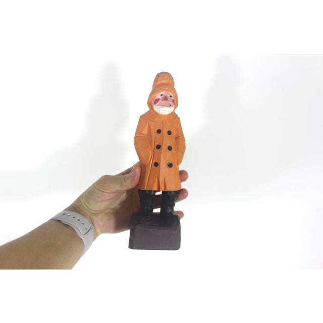 Small vintage East coast Folk art carved wood fisherman or captain. Rustic, primitive, but with great detail. He is...