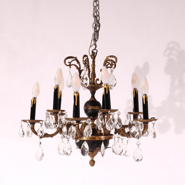 French Empire Ebonized & Gilt Metal Chandelier 1930 For Sale - Image 12 of 12