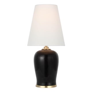 Thomas O'Brien by Visual Comfort Signature Opera 16" Table Lamp in Raven Black with Linen Shade For Sale
