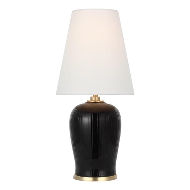 Thomas O'Brien by Visual Comfort Signature Opera 16" Table Lamp in Raven Black with Linen Shade For Sale