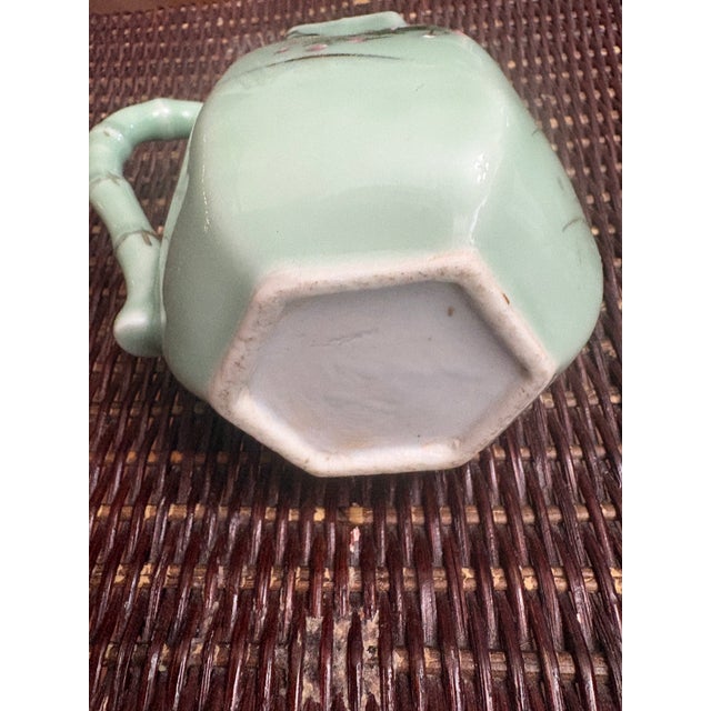 Japanese Japanese Celadon Pitcher With Enamel Flowers For Sale - Image 3 of 3