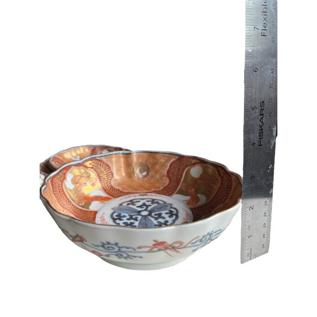 19th Century Japanese Meiji Period Marked Imari Fluted Footed Nesting Bowl Blue Fuku Mark Arita- Set of 4 For Sale - Image 12 of 12