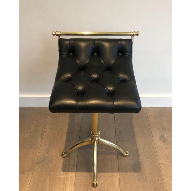 1940s 1940s Brass Stool with Claw Feet and Leather Seat For Sale - Image 5 of 12