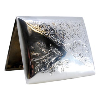 Silver Cigarette Case with Engraved Floral Motifs For Sale