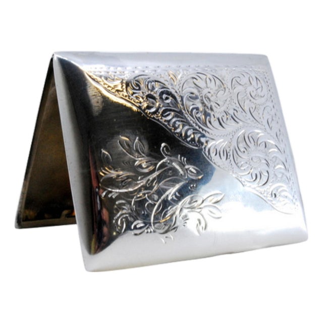 Silver Cigarette Case with Engraved Floral Motifs For Sale