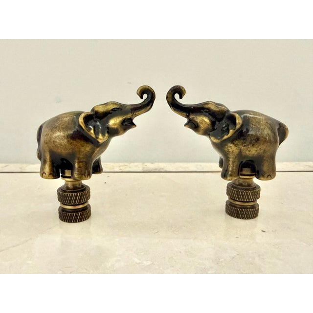 Late 20th Century Vintage Elephant Lamp Finial Pair, Brass Finish For Sale - Image 5 of 5
