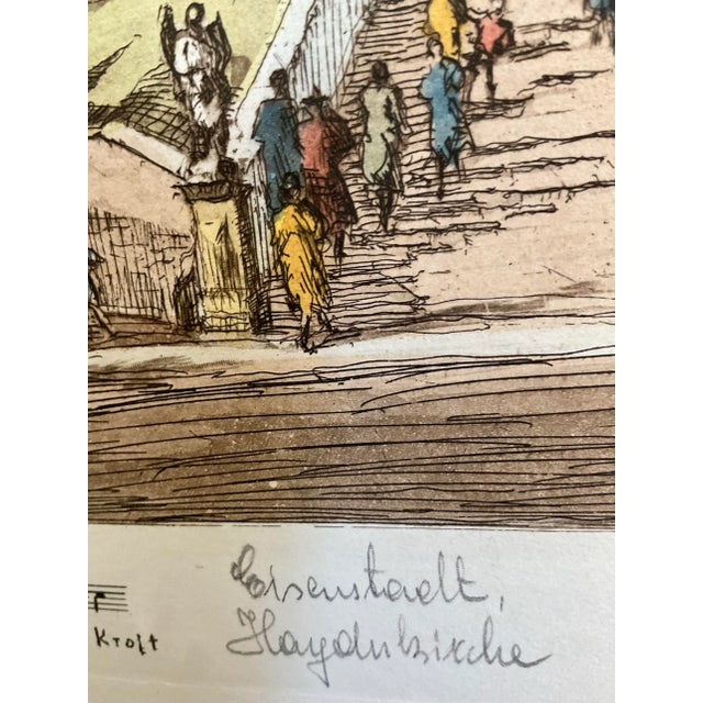 Wood Vintage Hand Colored Etching by Austrian Artist Herta Czoernig - Framed For Sale - Image 7 of 12