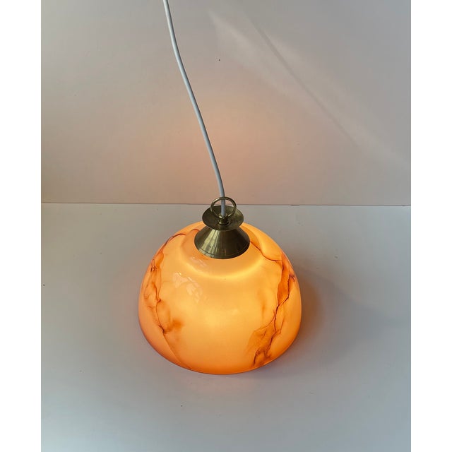 Scandinavian Functionalist Pendant in Brass and Pink Marble Glass, 1940s For Sale - Image 9 of 10
