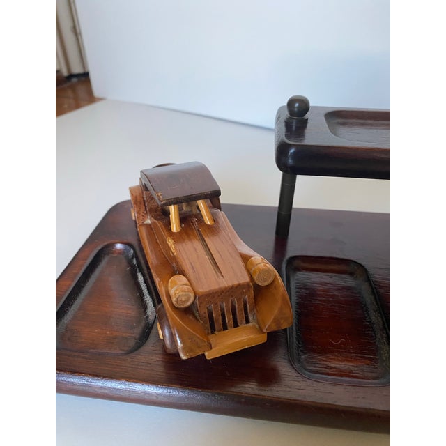 1970s Vintage Carved Antique Car Wooden Desk Organizer For Sale - Image 5 of 11
