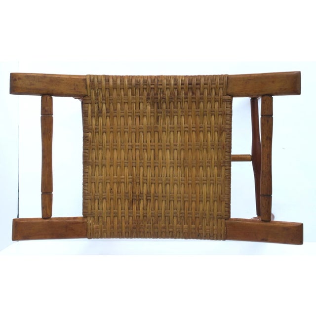 Wicker and Turned Oak Wood Stool Bench For Sale - Image 11 of 12