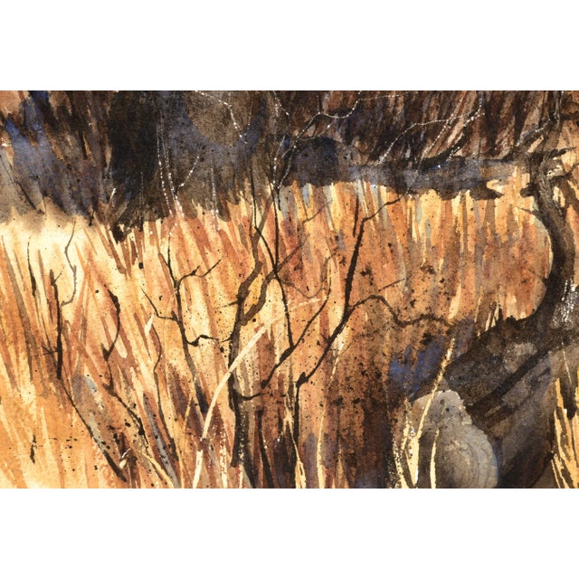 1970s 1970s "Autumn Forest" Earth-Tone Vertical Landscape Watercolor Painting with Trees by Kay Swanson For Sale - Image 5 of 9