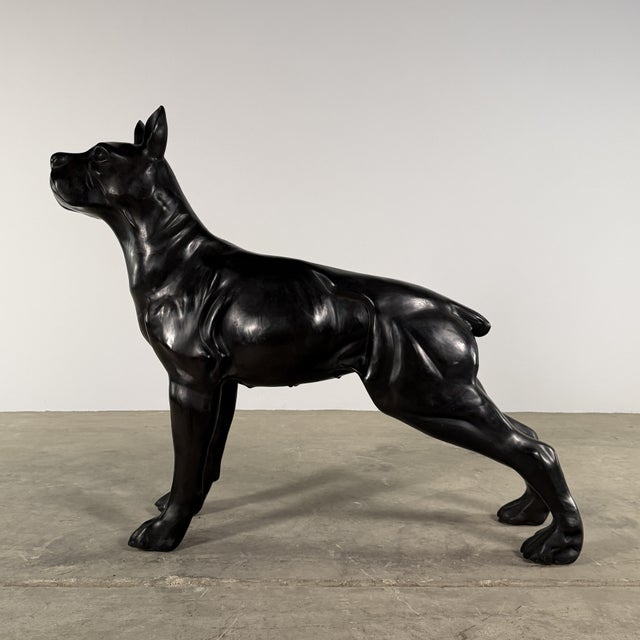Black Life-Size Boxer Dog Bronze Sculpture – 42”h Contemporary Canine Statue For Sale - Image 8 of 10