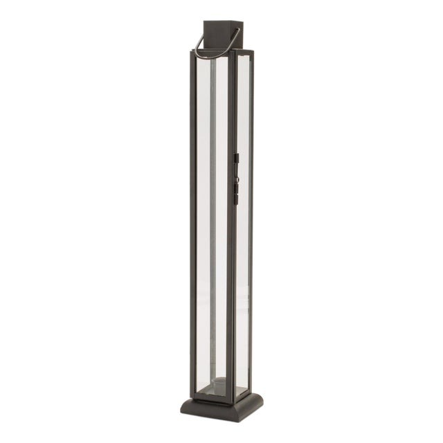 Modern Iron and Glass Taper Candle Lantern 21.5"H For Sale