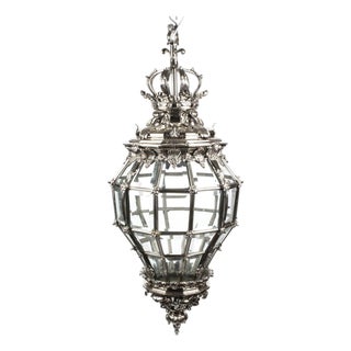 Vintage Silvered Bronze Versailles Diamond Baluster Lantern, Set of 2 For Sale
