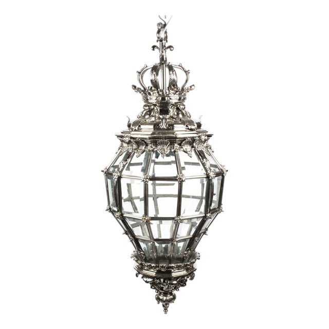 Vintage Silvered Bronze Versailles Diamond Baluster Lantern, Set of 2 For Sale