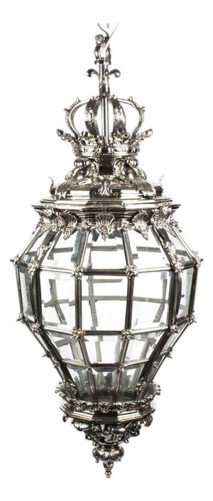 Vintage Silvered Bronze Versailles Diamond Baluster Lantern, Set of 2