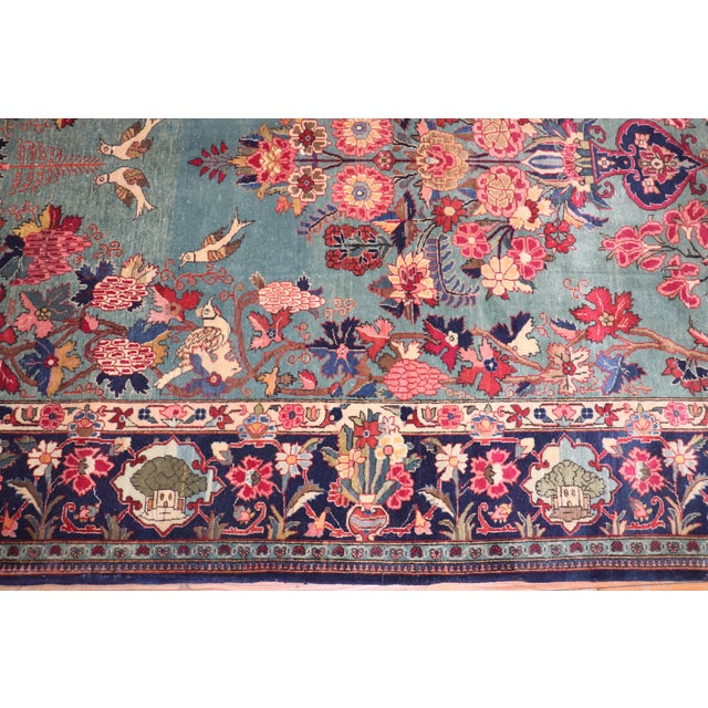 Emerald Green Botanical Antique Persian Kashan Rug For Sale - Image 9 of 9