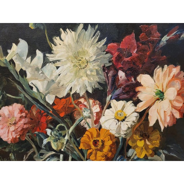 1970s Paul Robert Bazé, Dahlias and Camellias, 1970s, Oil on Board, Framed For Sale - Image 5 of 18