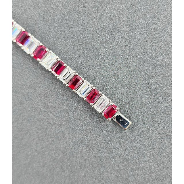 Early 21st Century 17.29 Ct Natural Ruby & Emerald Cut Diamond Bracelet For Sale - Image 5 of 5